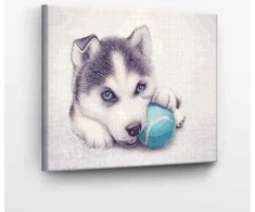 Tapyba pagal skaičius Husky šuniukas su kamuoliuku 40x50 cm