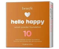 „Benefit Hello Happy Velvet“ matinį efektą suteikiantis kompaktiškas makiažo pagrindas „10 Dark“, 7 g