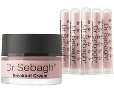 „Breakout“ rinkinys Dr. Sebagh: spuogų šalinimo, pudros tūbelės, 5 vnt., 1,95 g + spuogų raminamasis, dienos, kreminis, veidui, 50 ml