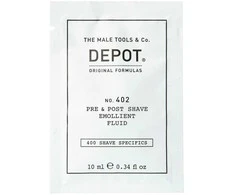 „Depot 400 Shave Specifications No. 402“ raminamasis skystis prieš ir po skutimosi su eteriniais aliejais, 10 ml