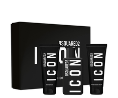 „Dsquared2“ rinkinys „Dsquared 2“: „Icon“ vyriškas kvapusis vanduo, 100 ml + „Icon“ dušo želė visiems odos tipams, 100 ml + „Icon“ drėkinamasis balzamas po skutimosi, 100 ml