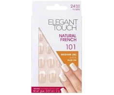 Rinkinys „Elegant Touch“ natūralių prancūziškų kvadratinių dirbtinių nagų priauginimui „Bare 101“, vidutinio dydžio, 24 vnt.