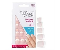 Rinkinys „Elegant Touch“ natūralių prancūziškų kvadratinių dirbtinių nagų Rožinė 143 Petite (XS), 24 vnt.