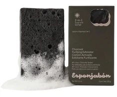 Esponjabon Charcoal Exfoliating &amp; Purifying Soap &amp; Sponge 2-In-1 For Face &amp; Body, 120 g