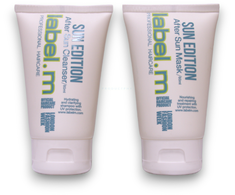 Label.M „Get Wet Sun Edition“ rinkinys. M: „Sun Editon“ UV filtro plaukų lakas stiprinimui, 50 ml + „Sun Editon“ plaukų aliejus su UV filtru, atgaivinantis spindesį ir atkuriantis spindesį, 60 ml + „Sun Editon“ plaukų šampūnas drėkinimui, 60 ml + „Sun Editon“ plaukų šampūnas su UV filtru.