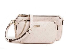 Guess, Dayane, Double, Textile Crossbody Bag, Blush, 24 x 13.5 x 4.5 cm, For Women