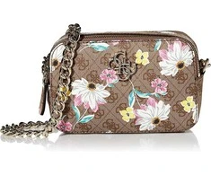 Guess, Noelle, Double Zip Compartments, Textile Crossbody Bag, Floral, 20.32 x 7.62 x 13.97 cm, For Women