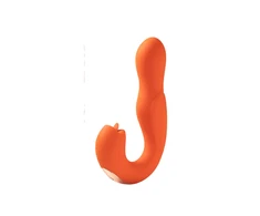 Honey Play Box, Joi Pro, Vibrator &amp; Clit Licker 2-In-1, 360° Rotating Head &amp; Clit Stimulator, 7 Vibration Modes &amp; 7 Rotation Modes, Remote Control, Curved, USB Rechargeable, Silicone+ABS, 17.27 × 9.14 × 3.76 cm, Oranžinis