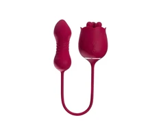 Honey Play Box, Rosa, Rotating Rose Toy &amp; Thrusting Vibrator 2-In-1, 9 Thrusting Patterns &amp; 9 Rotation Patterns Modes, Rose, USB Rechargeable, Silicone+ABS, 39.29 × 5.51 × 9.40 cm, Raudona