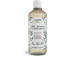 „I Love Naturals Collection“ veganiškas laimo, imbiero ir kardamono drėkinamasis dušo želė visiems odos tipams, 500 ml