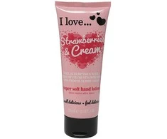 I Love Originals drėkinamasis rankų losjonas „Braškės ir kreminis“, 75 ml