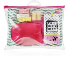 Inflight Essential Kit rinkinys Beauty Junky: Beauty Junky plaukų gumytė, 3 vnt. + Beauty Junky putų ausų kištukai + Beauty Junky lagaminas