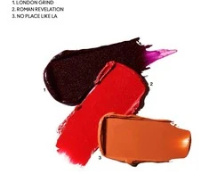 MAC From Harris With Love Lip Palette Roman Revelation: Bright Oranžinis (Matte) + No Place Like LA: Warm Nude (Amplified) + London Grind: Deep violetinė (Amplified), 3 g