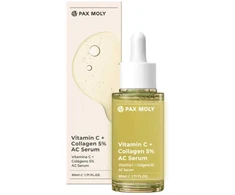 PaxMoly Ac Serum Vitamin C + Collagen 5% Hydrating &amp; Brightening Day &amp; Night Serum For Face, 50 ml