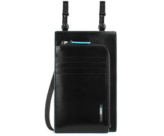 Piquadro, Mėlyna Square, Leather Crossbody Bag, Juodas, 11.5 x 19 x 2 cm, For Men