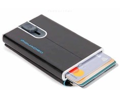 Piquadro, Mėlyna Square, Leather Card Holder, Square Sliding System with Zipped Coin Pocket, PP5359B2R-N, Juodas, For Men