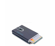 Piquadro, Mėlyna Square, Leather Card Holder, Square Sliding System with Zipped Coin Pocket, PP5359B2R-BLU2, Mėlyna, For Men