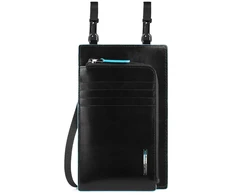 Piquadro, Mėlyna Square, Leather Crossbody Bag, Juodas, 11.5 x 19 x 2 cm, For Men