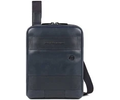 Piquadro, Obidos, Leather Crossbody Bag, Mėlyna, 17 x 22 x 5.00 cm, For Men