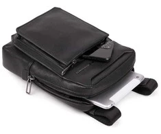 Piquadro, Tallin, Leather Crossbody Bag, Juodas, 23 X 18 X 5 cm, For Men
