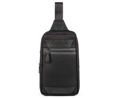 Piquadro, Trakai, Leather - Fabric, Mono Sling, Textile Crossbody Bag, Juodas, 42021990, 31 x 18 x 7 cm, For Men