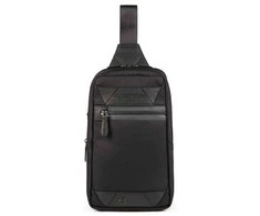Piquadro, Trakai, Leather - Fabric, Mono Sling, Textile Crossbody Bag, Juodas, 42021990, 31 x 18 x 7 cm, For Men