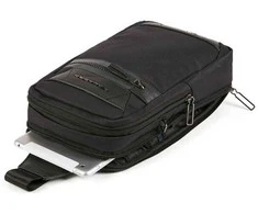 Piquadro, Trakai, Leather - Fabric, Mono Sling, Textile Crossbody Bag, Juodas, 42021990, 31 x 18 x 7 cm, For Men