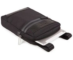 Piquadro, Trakai, Leather - Fabric, Small, Textile Crossbody Bag, Juodas, 27 x 21 x 5 cm, For Men