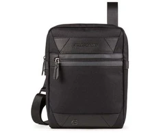 Piquadro, Trakai, Leather - Fabric, Small, Textile Crossbody Bag, Juodas, 27 x 21 x 5 cm, For Men