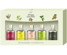 4711 rinkinys: Acqua Colonia Lemon &amp; Ginger Eau De Cologne Unisex, 8 ml + Acqua Colonia Lychee &amp; Baltas Mint Eau De Cologne Unisex, 8 ml + Acqua Colonia Lime &amp; Nutmeg Eau De Cologne Unisex, 8 ml + Acqua Colonia Blood Oranžinis, De Cologne ir Basil 8 ml