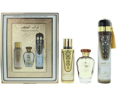 Set Ard Al Zaafaran: Turab Al Dhahab Eau De Parfum For Women, 100 ml + Turab Al Dhahab Dezodorantas Purškiklis For Men, 250 ml + Turab Al Dhahab Room Purškiklis, 300 ml
