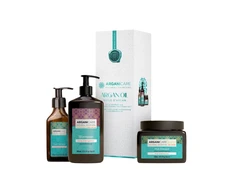 Set Arganicare: Argan Oil &amp; Sviestmedžių aliejumi Hair Šampūnas Repairing &amp; Moisturising, 400 ml + Argan Oil &amp; Sviestmedžių aliejumi Hair Serum Reparative, 100 ml + Argan Oil &amp; Sviestmedžių aliejumi Hair Treatment Kreminis Mask Repair Moisturizing, 500 ml