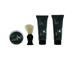 Rinkinys Aubusson: „Cruiser“ valomasis kremas, šalinantis nešvarumus, 100 ml + „Cruiser“ raminamasis balzamas po skutimosi, 100 ml + „Cruiser“ skutimosi muilas, 60 g + „Cruiser“ medinis skutimosi šepetėlis, juodas