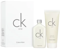 Set Calvin Klein: CK One Eau De Toilette Unisex, 50 ml + CK One Kūno prausiklis For Hair &amp; Body, 100 ml