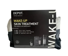 Depot rinkinys Depot: 800 Skin Specifics Nr. 805, hialurono rūgštis, gaivusis gelis veidui, 50 ml + 800 Skin Specifics Nr. 801, aktyvintoji anglis, detoksikuojantis valomasis gelis veidui, 50 ml + 800 Skin Specifics Nr. 804, vitaminas E, anti-senėjimo kremas dienai ir nakčiai,