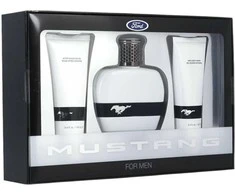 Rinkinys „Ford“: „Mustang Baltas“ tualetinis vanduo vyrams, 100 ml + „Mustang Baltas“ balzamas po skutimosi, 100 ml + „Mustang Baltas“ kūno prausiklis plaukams ir kūnui, 100 ml