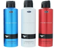 Set Ford: Mustang Mėlyna Dezodorantas Purškiklis For Men, 200 ml + Mustang Raudona Dezodorantas Purškiklis For Men, 200 ml + Mustang Baltas Dezodorantas Purškiklis For Men, 200 ml