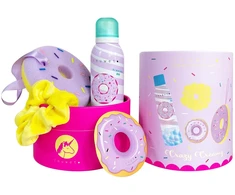 Set Inuwet: Donut Cleansing &amp; Moisturising Shower Mousse, 200 ml + Scrunchy Hair Elastic + Donut Body Sponge + Donut Gift Sticker