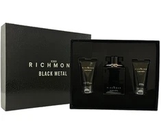 Set John Richmond: Juodas Metal Natural Cleansing Dušo želė, 50 ml + Juodas Metal Losjonas kūnui, 50 ml + Juodas Metal Eau De Parfum For Men, 100 ml