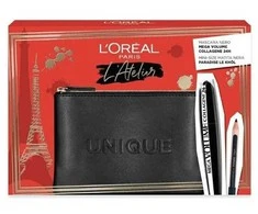 Set L'Oreal Paris: L'Oreal Paris Kajal Eye Pieštukas Juodas 1.5 g + Mega Volume Collagene 24h Atsparus vandeniui Blakstienų tušas Mega Juodas, 9 ml + Textile Makeup Bag Juodas