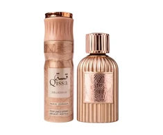 Set Paris Corner: Qissa Delicious Eau De Parfum For Women, 100 ml + Qissa Delicious Dezodorantas Purškiklis For Women, 200 ml