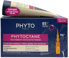 Set Phyto: Set, Phytocyane, Leave In Scalp Treatment Serum, Anti-Hair Loss, 12 pcs, 5 ml *Vial + Phytocyane, Hair Šampūnas, Anti-Hair Loss, 100 ml