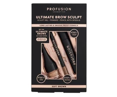 Set Profusion Cosmetics: Ultimate Brow Sculpt Eyebrow Gel Soft Brown 1.8 g + Ultimate Brow Sculpt Defining Eyebrow Kreminis Pieštukas &amp; 2-In-1 Soft Brown 0.07 g + Ultimate Brow Sculpt Eyebrow Pomade Soft Brown, 4 ml