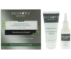 Depo rinkinys Regrowz: atkuriamasis galvos odos serumas, 75 ml + drėkinamasis ir apsauginis galvos odos kremas, 75 ml vyrams