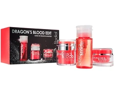 Rinkinys „Rodial“: „Dragon's Blood“ intensyviai drėkinamasis kremas veidui, 50 ml + „Dragon's Blood“ skulptūrinis gelis veidui, 50 ml + „Dragon's Blood“ valomasis micelinis vanduo visiems odos tipams, 100 ml
