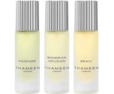 „Thameen London“ rinkinys: „Fanfare“ unisex odekolonas, 10 ml + „Bohemian Infusion“ unisex odekolonas, 10 ml + „Bravi“ unisex kvepalų ekstraktas, 10 ml
