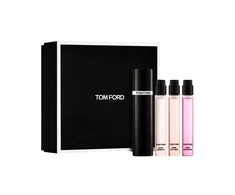 Set Tom Ford: Rose De Russie Eau De Parfum For Women, 10 ml + Rose De Chine Eau De Parfum For Women, 10 ml + Rose D'Amalfi Eau De Parfum For Women, 10 ml + Tom Ford Papildomas Atomizer Case Juodas