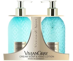 Newcos VIVIAN GRAY rinkinys Gemstone Jasmine &amp; Patchouli: skystas kremas-muilas ir rankų losjonas, 2 x 300 ml