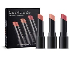 „Bare Minerals“ išskirtinis kelioninis rinkinys „BareMinerals“: „Gen Nude Radiant Cocoa Kreminis“ lūpų dažai „Infatuation“ 3,35 g + „Gen Nude Radiant Cocoa Kreminis“ lūpų dažai „Friendship“ 3,35 g + „Gen Nude Radiant Cocoa Kreminis“ lūpų dažai „Swag“ 3,5 g