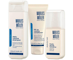 Kalėdinis rinkinys Marlies Moller: Pakeliamasis plaukų apimčiai kondicionierius, 100 ml + „Finally Strong“ plaukų lakas stipriai fiksuojamam formavimui, 125 ml + „Daily Volume“ plaukų šampūnas, 200 ml